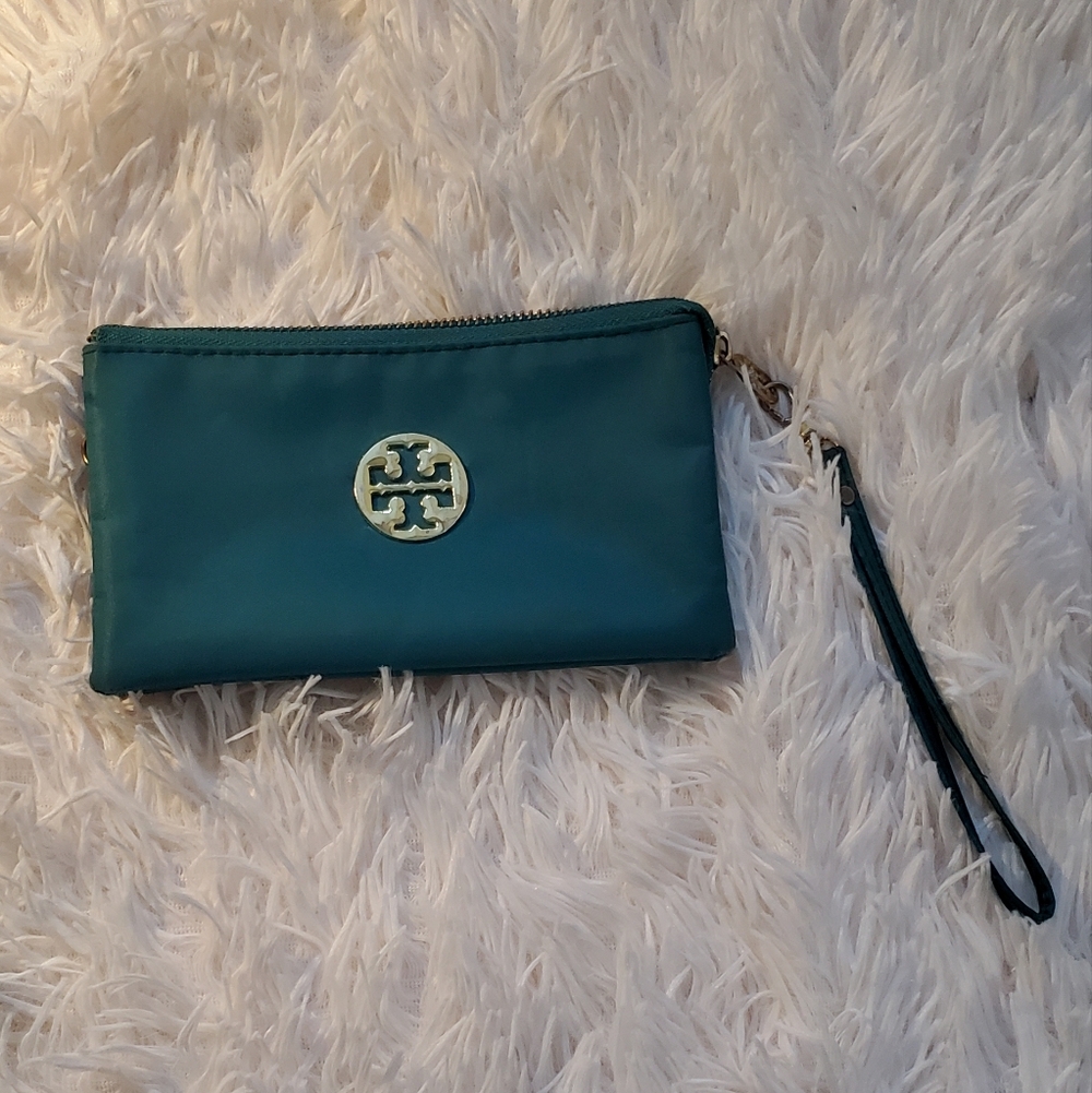 Tory Burch Teal Green  Wristlet Clutch